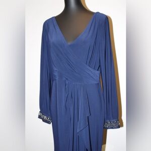Adrianna Papell Navy Long Sleeve Dress with Embellished Cuffs